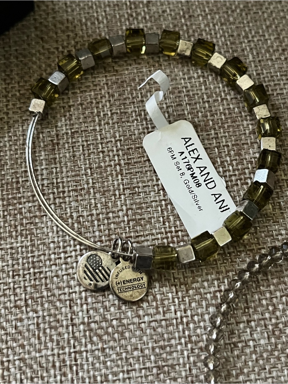Alex and Ani Gold and Silver Mixed Metal Bracelet Trio with Olive-Green Beads - Picture 4 of 10